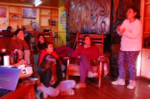 The group listening to Nydia's talk on her past research.